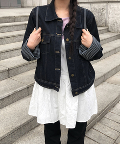 バイカラーチェックポケットジャケット BLUE