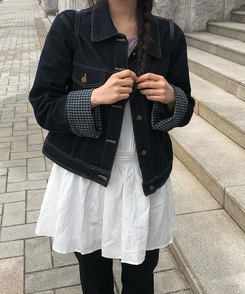 バイカラーチェックポケットジャケット BLUE