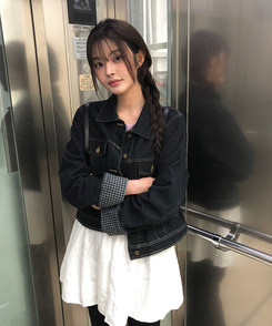 バイカラーチェックポケットジャケット BLUE