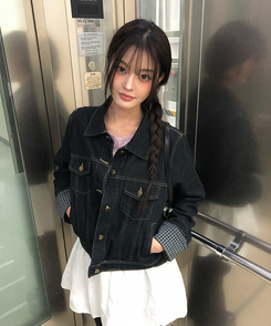 バイカラーチェックポケットジャケット BLUE