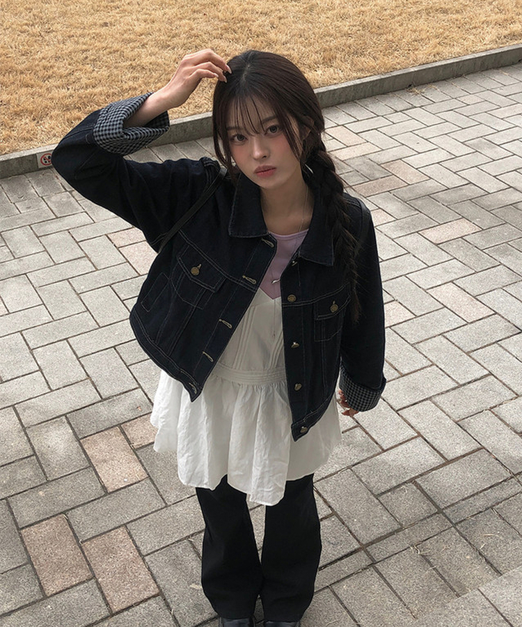 バイカラーチェックポケットジャケット BLUE