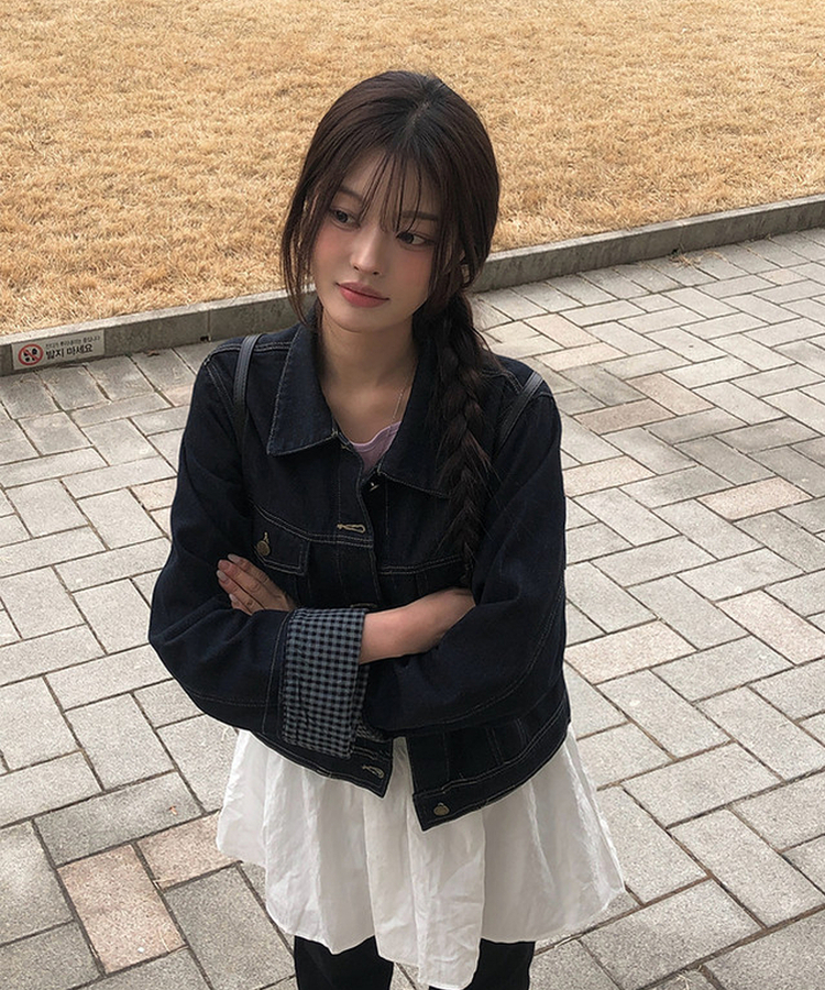 バイカラーチェックポケットジャケット BLUE