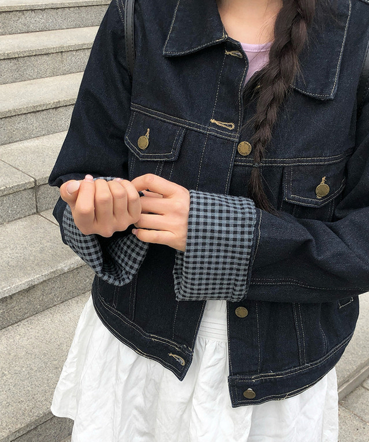 バイカラーチェックポケットジャケット BLUE