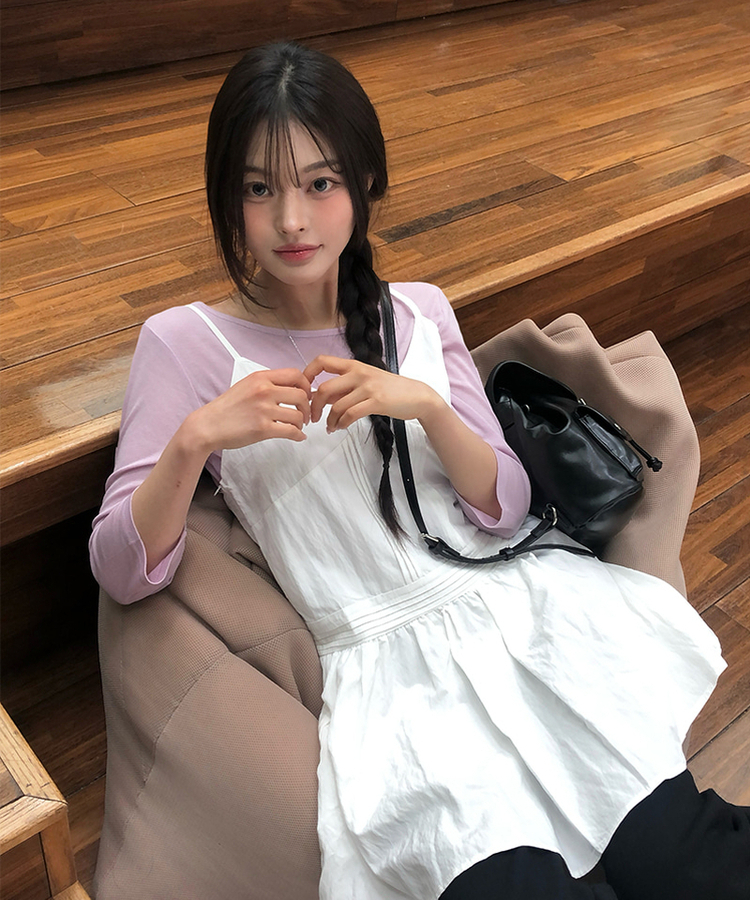 ベーシックラウンド7分袖Tシャツ(11color) PINK