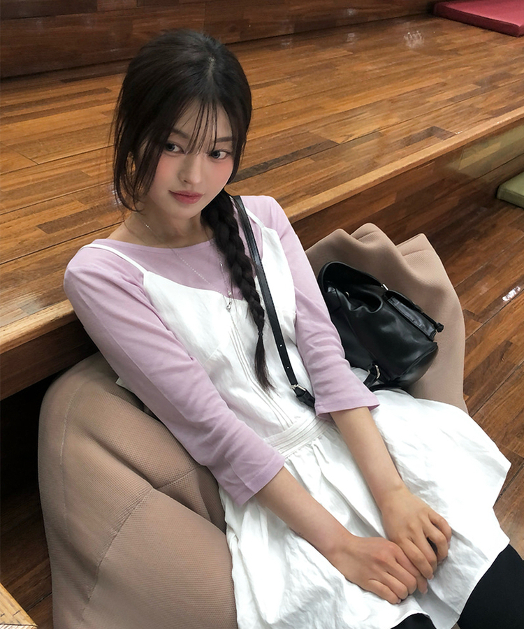 ベーシックラウンド7分袖Tシャツ(11color) PINK