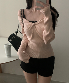 ツイストリボンVネックニット PINK