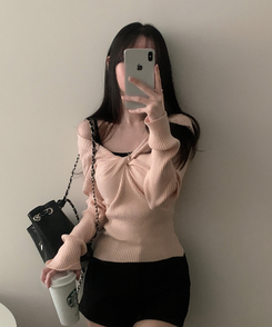 ツイストリボンVネックニット PINK