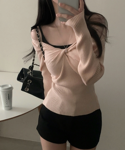 ツイストリボンVネックニット PINK