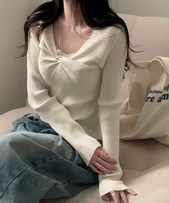 ツイストリボンVネックニット IVORY