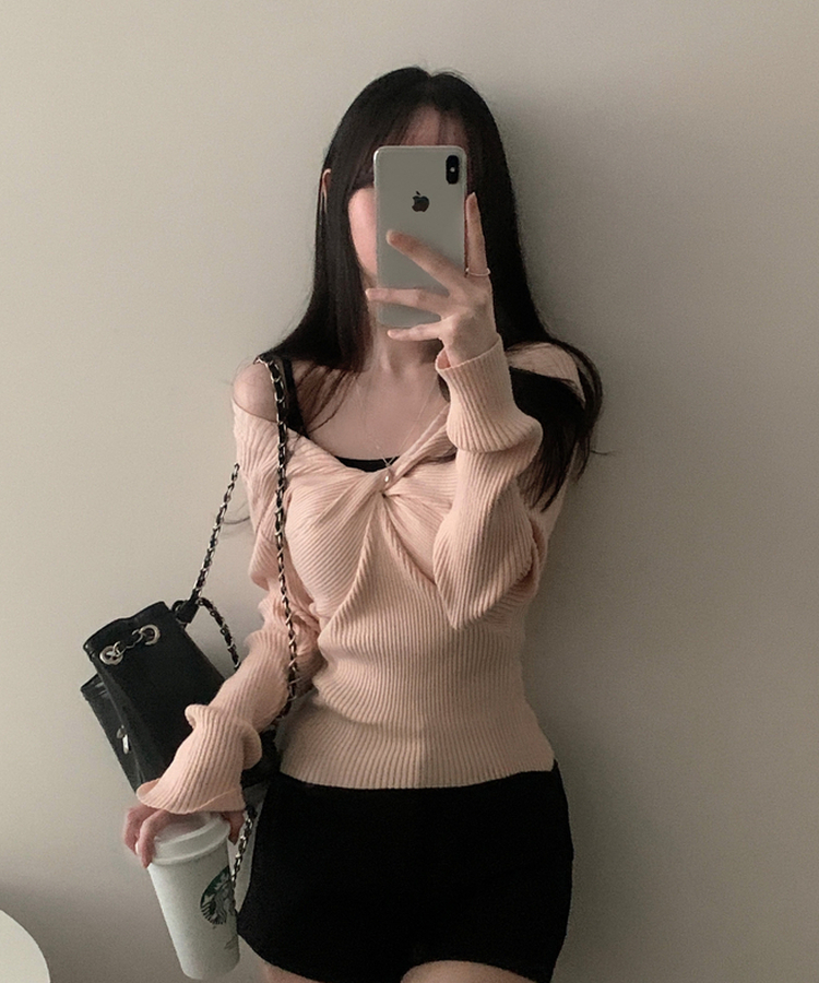 ツイストリボンVネックニット PINK