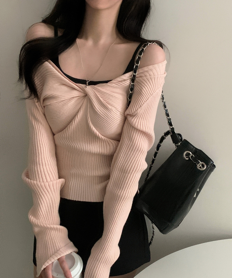 ツイストリボンVネックニット PINK