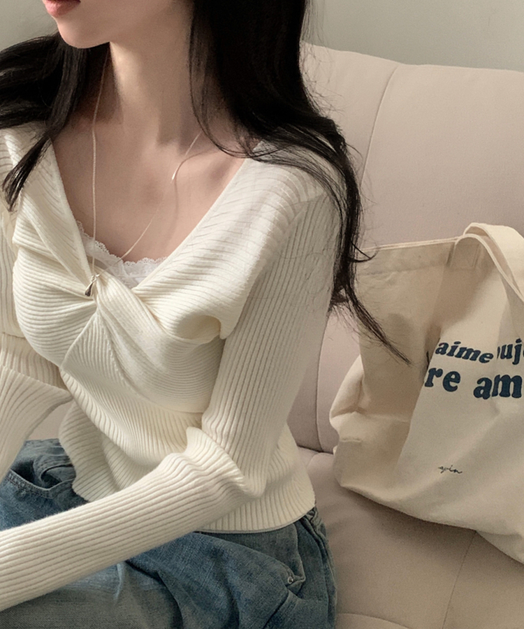 ツイストリボンVネックニット IVORY