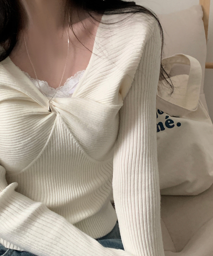 ツイストリボンVネックニット IVORY