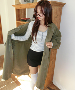 オーバーポケットストリングロングジャケット KHAKI