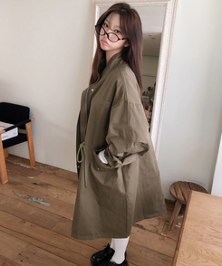 オーバーポケットストリングロングジャケット KHAKI