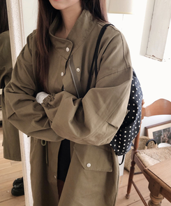 オーバーポケットストリングロングジャケット KHAKI