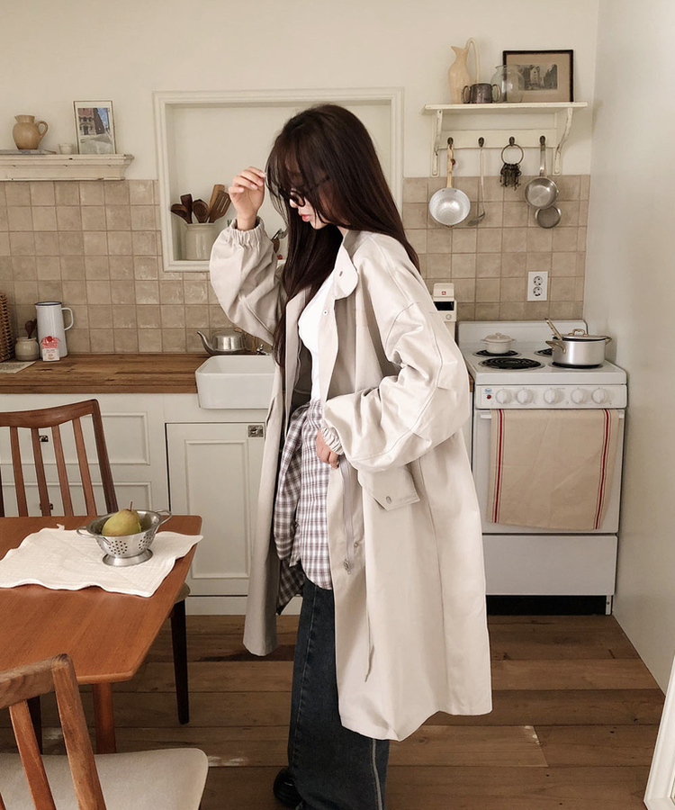 オーバーポケットストリングロングジャケット BEIGE