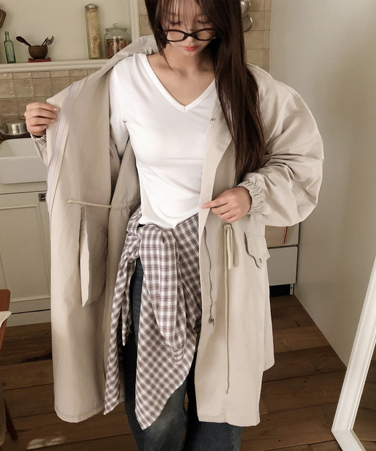 オーバーポケットストリングロングジャケット BEIGE