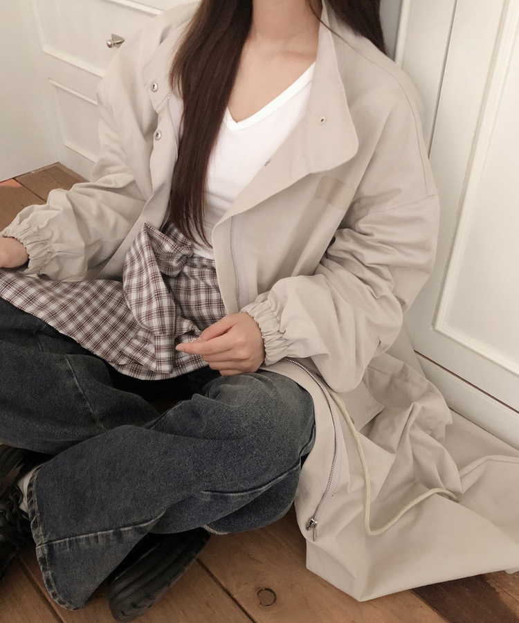 オーバーポケットストリングロングジャケット BEIGE