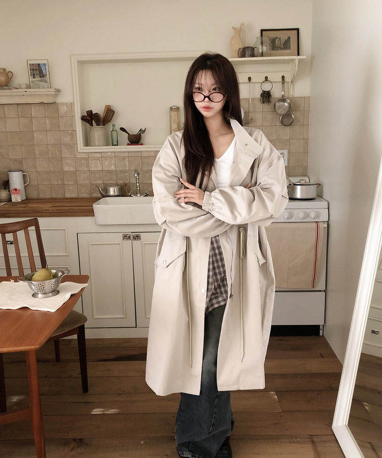 オーバーポケットストリングロングジャケット BEIGE