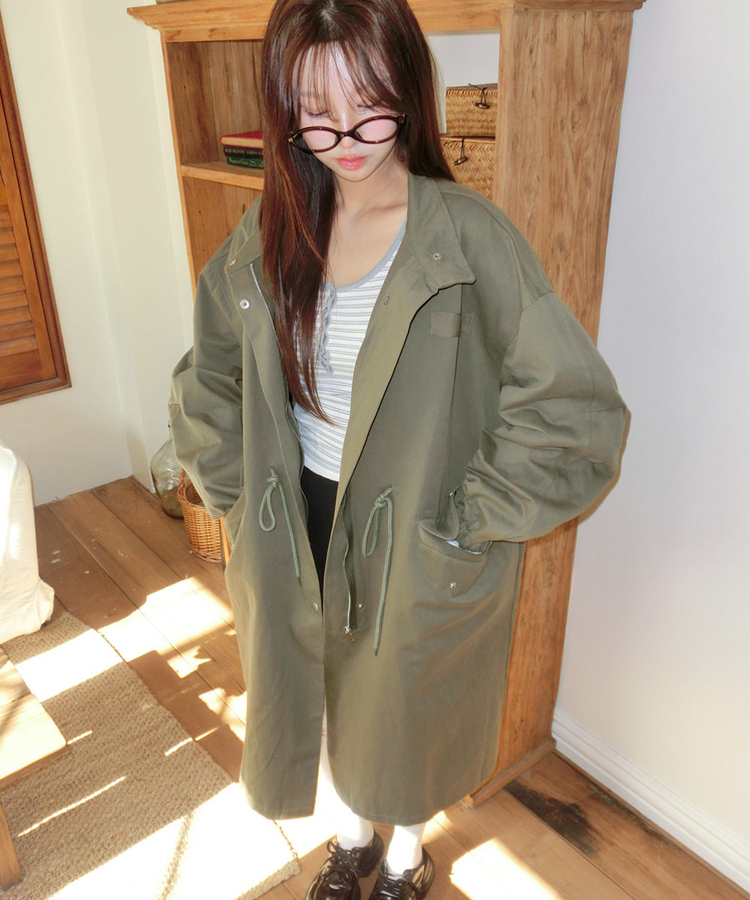 オーバーポケットストリングロングジャケット KHAKI