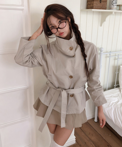 ハイネックベルトコットンショートジャケット BEIGE