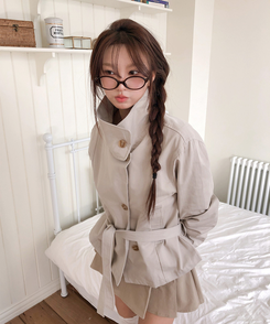 ハイネックベルトコットンショートジャケット BEIGE