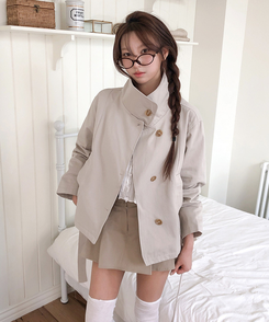 ハイネックベルトコットンショートジャケット BEIGE