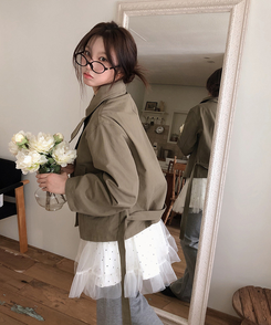 ハイネックベルトコットンショートジャケット KHAKI