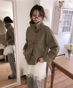 ハイネックベルトコットンショートジャケット KHAKI