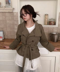 ハイネックベルトコットンショートジャケット KHAKI