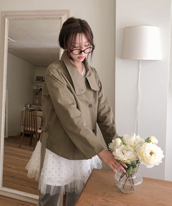 ハイネックベルトコットンショートジャケット KHAKI