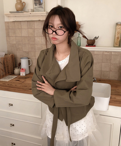 ハイネックベルトコットンショートジャケット KHAKI