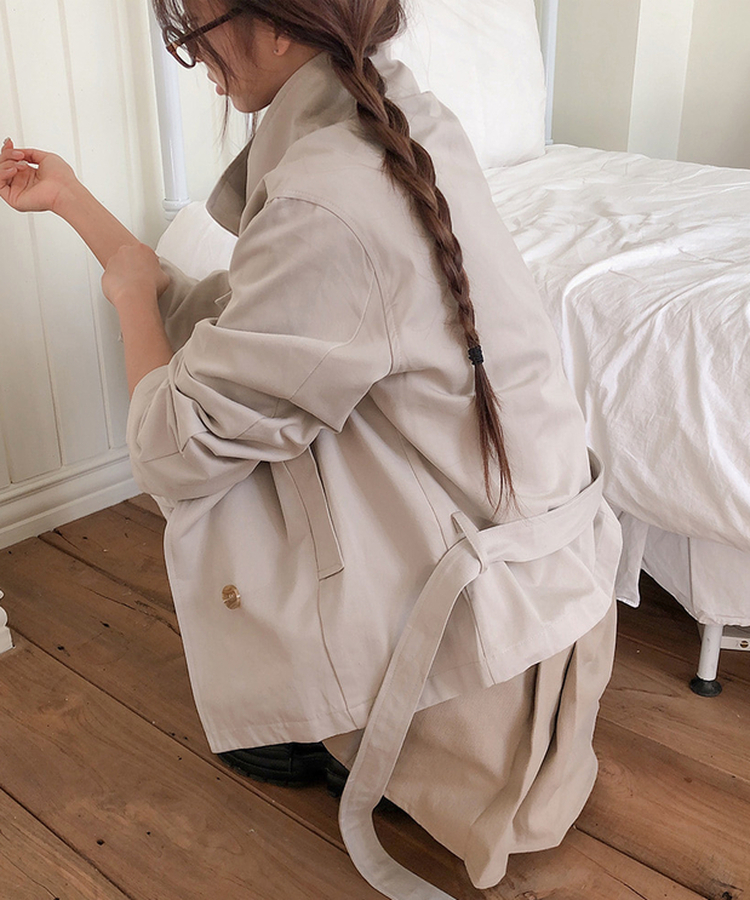 ハイネックベルトコットンショートジャケット BEIGE