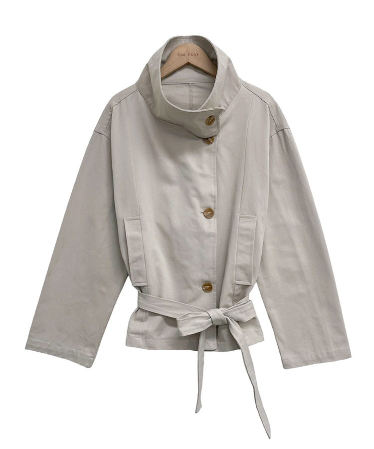 ハイネックベルトコットンショートジャケット