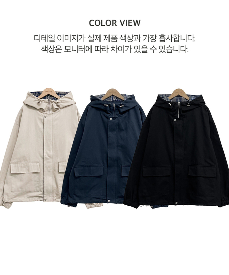 チェックバイカラーフードストリングジャケット