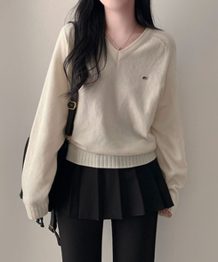 Vネックルーズペンダントニット(6color) IVORY