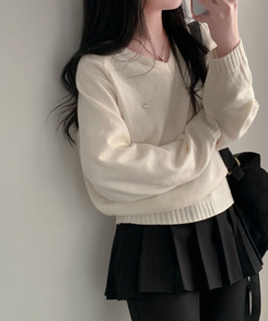 Vネックルーズペンダントニット(6color) IVORY