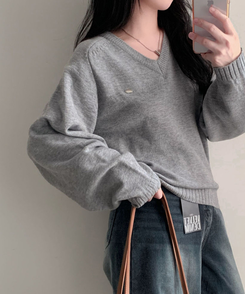 Vネックルーズペンダントニット(6color) GREY