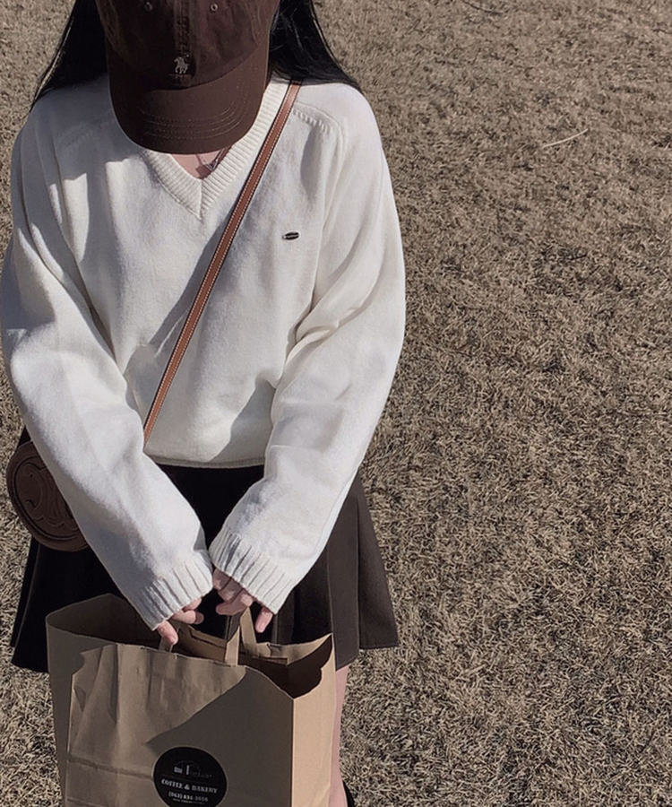 Vネックルーズペンダントニット(6color) IVORY