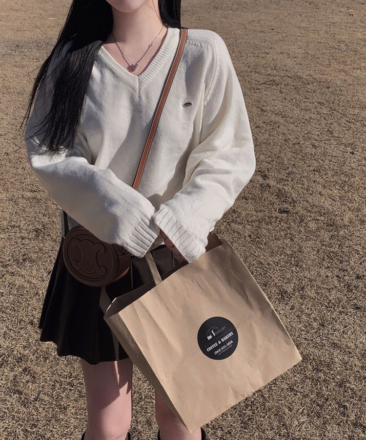 Vネックルーズペンダントニット(6color) IVORY