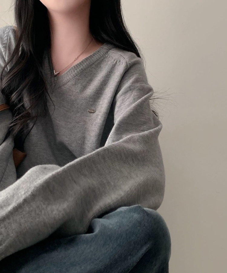 Vネックルーズペンダントニット(6color) GREY