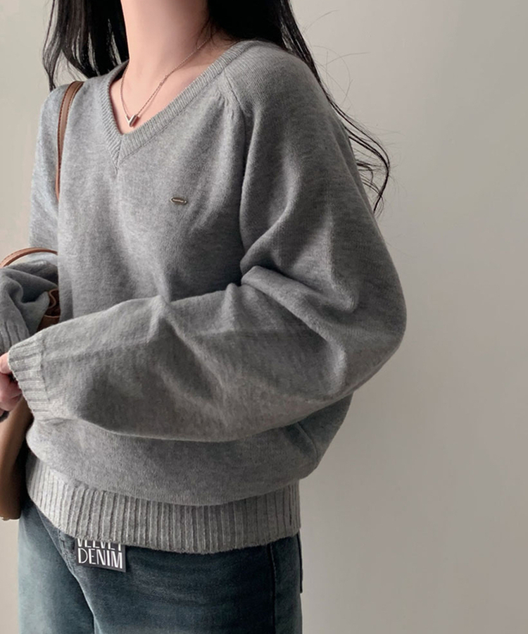 Vネックルーズペンダントニット(6color) GREY