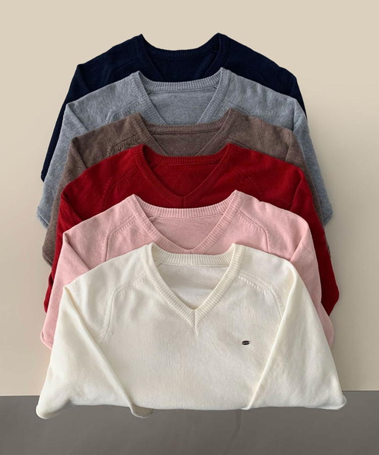 Vネックルーズペンダントニット(6color)