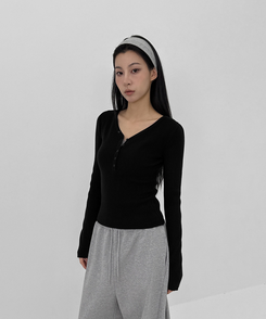 ヘンリーネックニット BLACK