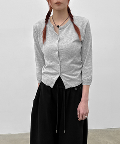 ラウンド7分ニットカーディガン MELANGE GRAY