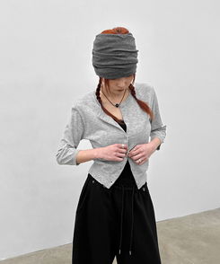 ラウンド7分ニットカーディガン MELANGE GRAY