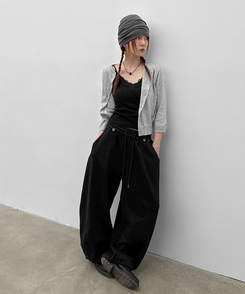 ラウンド7分ニットカーディガン MELANGE GRAY