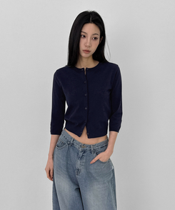 ラウンド7分ニットカーディガン NAVY