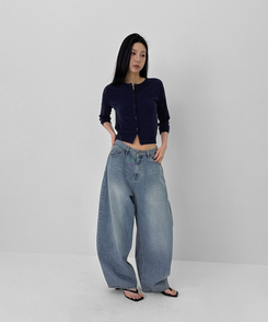 ラウンド7分ニットカーディガン NAVY